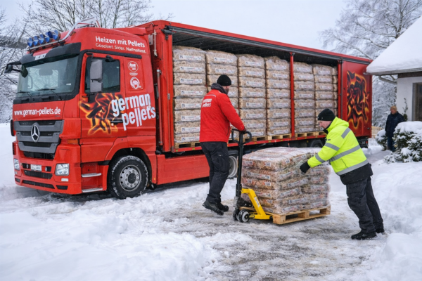 German Pellets LKW-Komplettladung – 24 Paletten (72 Säcke × 15 kg pro Palette / 1080 kg)